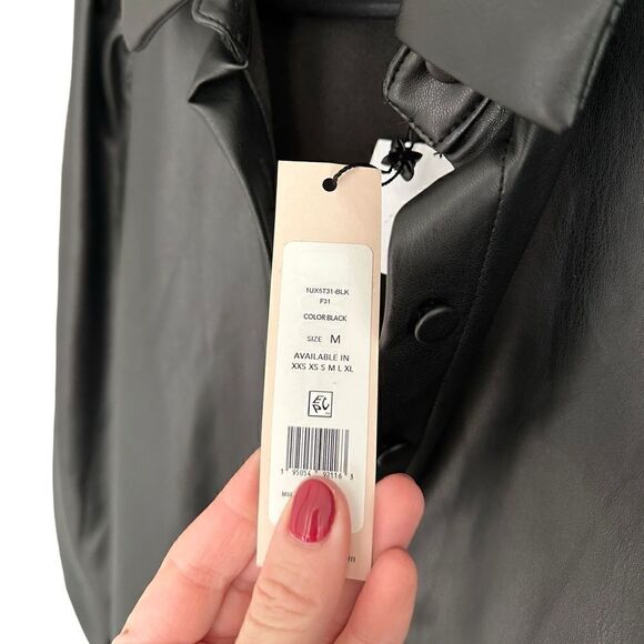 BCBGeneration Black Faux Leather Button Front Shirt - Picture 8 of 10